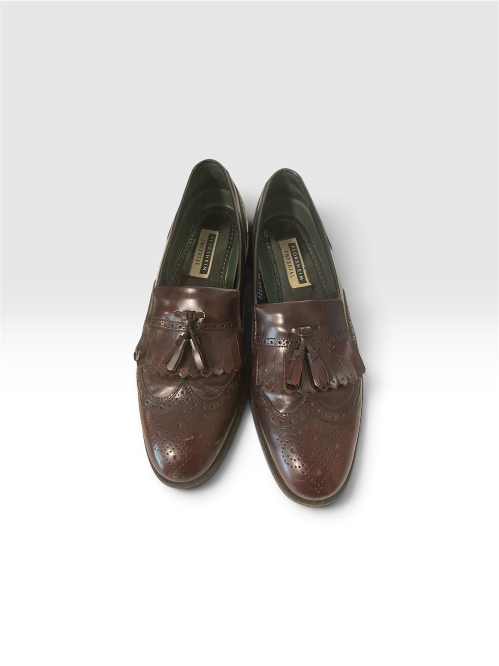 Vintage Florsheim Imperial Forbes Shoes Mens 10 D Brown Wingtip Tassel Loafers
